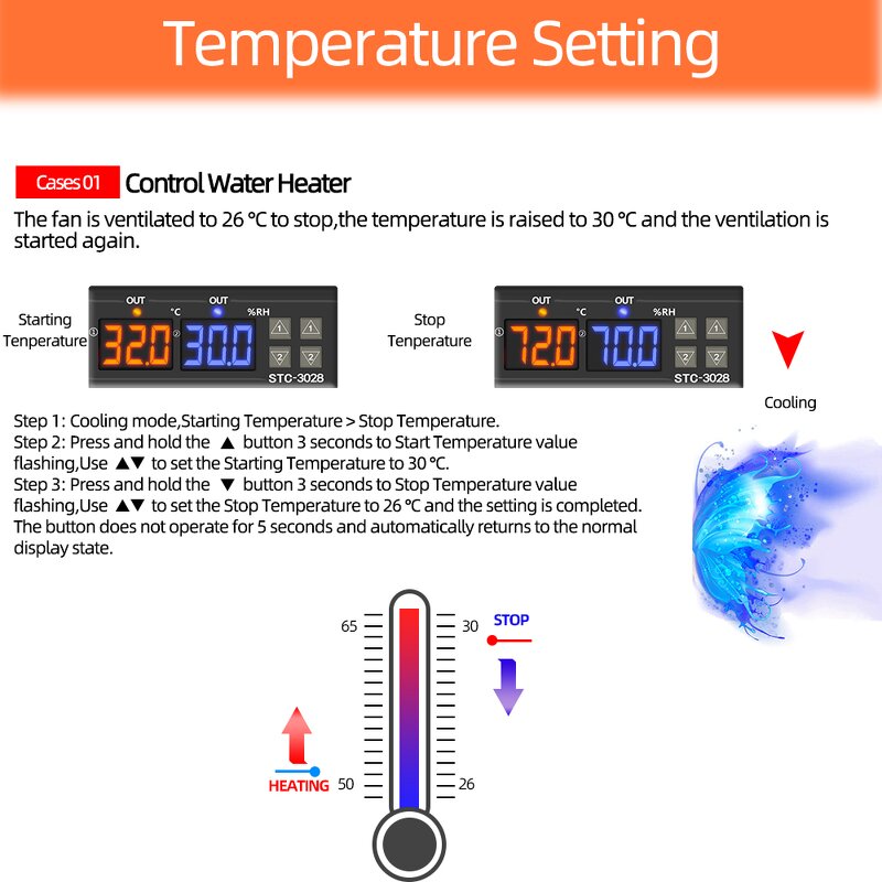 Temperature Controller Manufacturer - STC-3028 Digital Adjustable Cool Heat Humidity Smart Thermostat