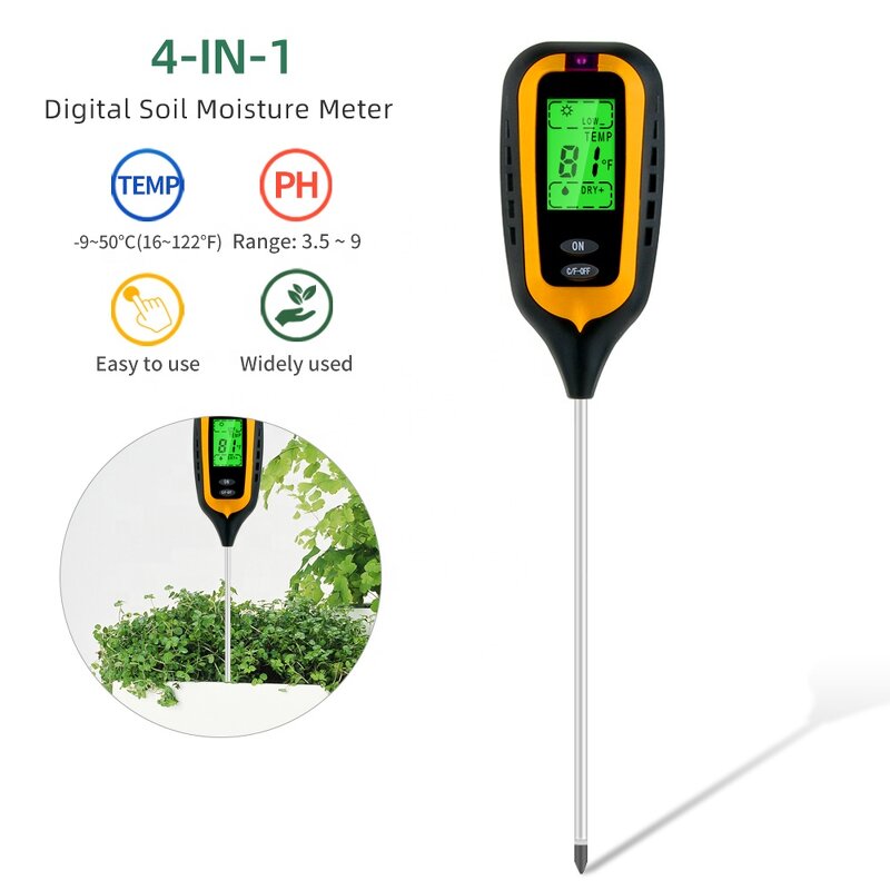 Soil Surveying Instrument Manufacturer - 4 in 1 Sunlight Temperature PH Meter Soil Moisture for Plants and Lawns