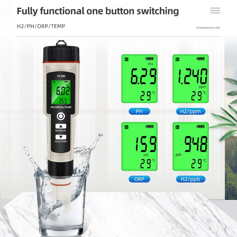 Water Quality Tester Manufacturer - Portable LCD Digital 4 in 1 PH ORP H2 Temperature for Aquarium Wine Beer