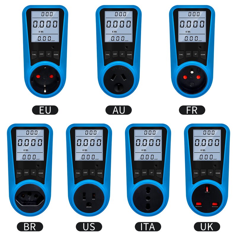 AC Power Meter Manufacturer - PMB05 Digital Current & Voltmeter with Time & Watt Energy Tester EU Plug Socket Backlit Display