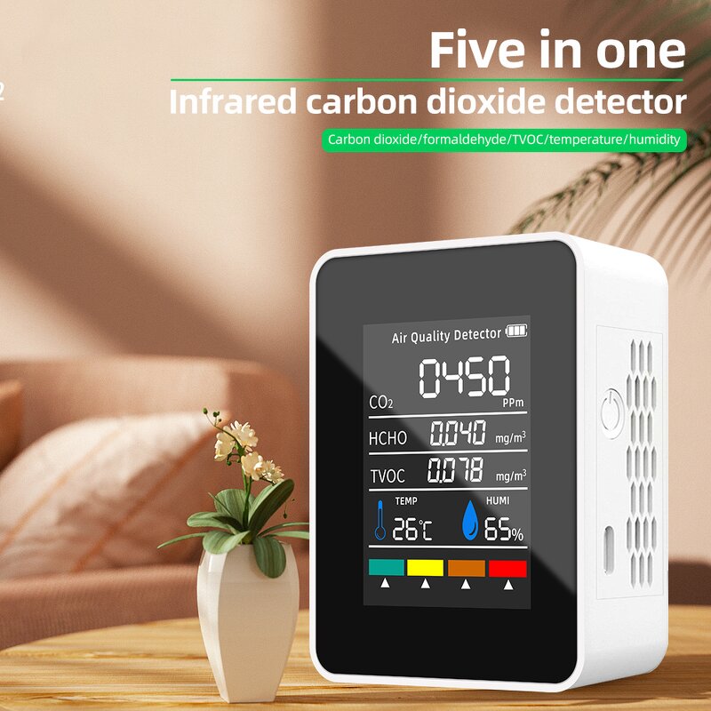 Gas Analyzer Manufacturer - Smart Home Gadgets 5 in 1 Formaldehyde Hcho Tvoc Tester Co2 Meter Air Quality Indoor Detector
