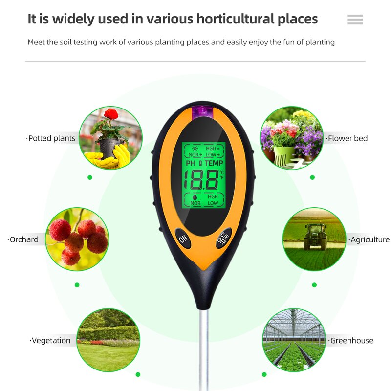 Soil PH Meter Manufacturer - Best Digital 4 in 1 Professional LCD Display Temperature Moisture Sunlight Garden Plants Tester