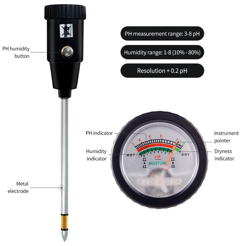 Ph Sensor Manufacturer - ZD-06 Electrode Probe Waterproof Garden Plant Moisture Soil Testing Kit LCD Display Soil Ph Meter