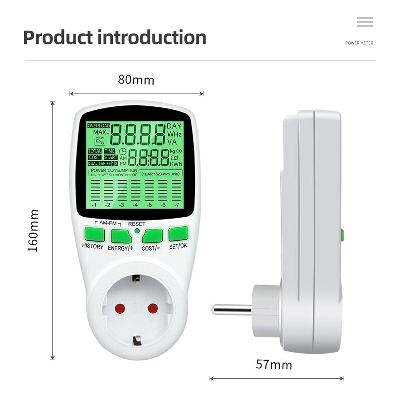 Power Wattmeter Manufacturer - Single-Phase Electricity Energy Consumption Monitor and Amp Kwh Meter Electric Socket Power Monitor