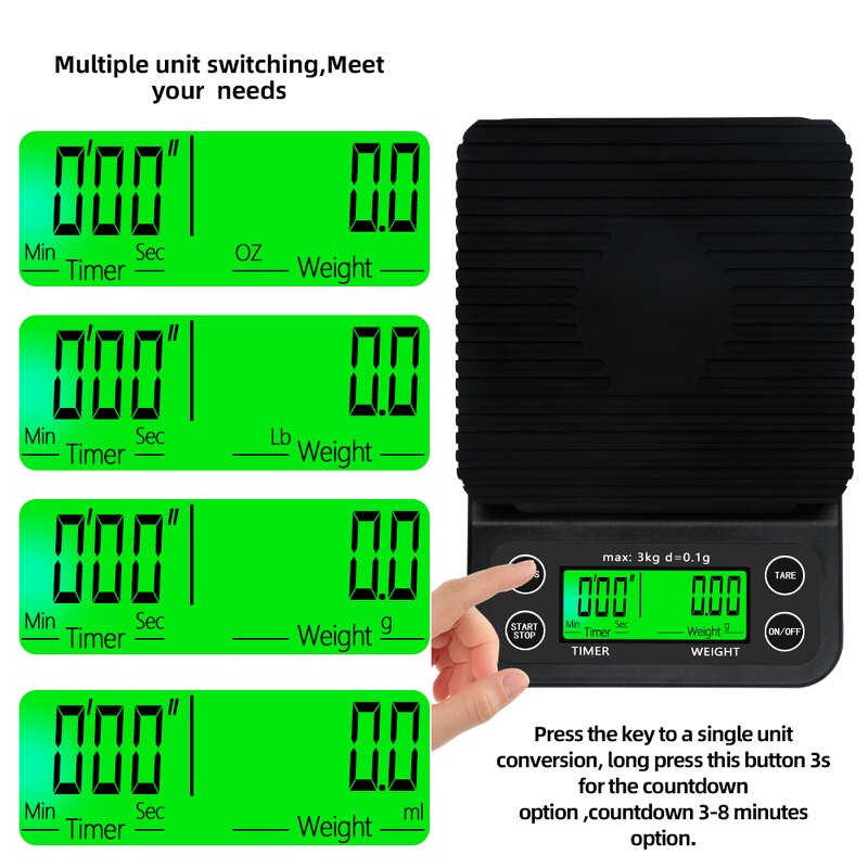 Coffee Scale Manufacturer - 3kg/0.1g Drip Timer Portable Electronic Digital Kitchen LCD Electronic Scales