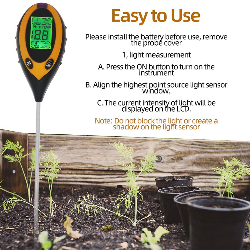 Soil Test Kit Manufacturer - 4 in 1 Digital Plant Moisture Meter with PH/Temperature/Light Soil PH Meter