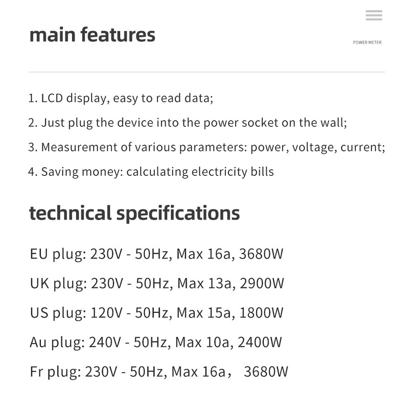 Energy Meter Manufacturer - Digital LCD Power Analyzer Wattmeter Wattage Electricity Kwh EU US UK AU FR Measuring Outlet