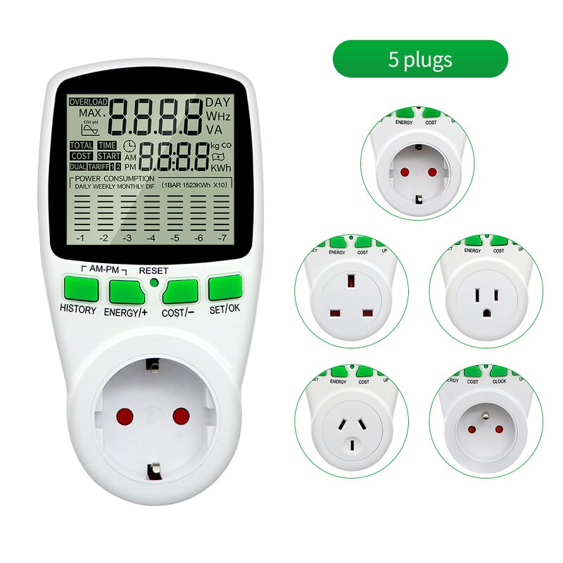 Power Meter Manufacturer - Digital LCD Display with Timer Socket Multi-Plug Compatibility Energy Consumption Monitor