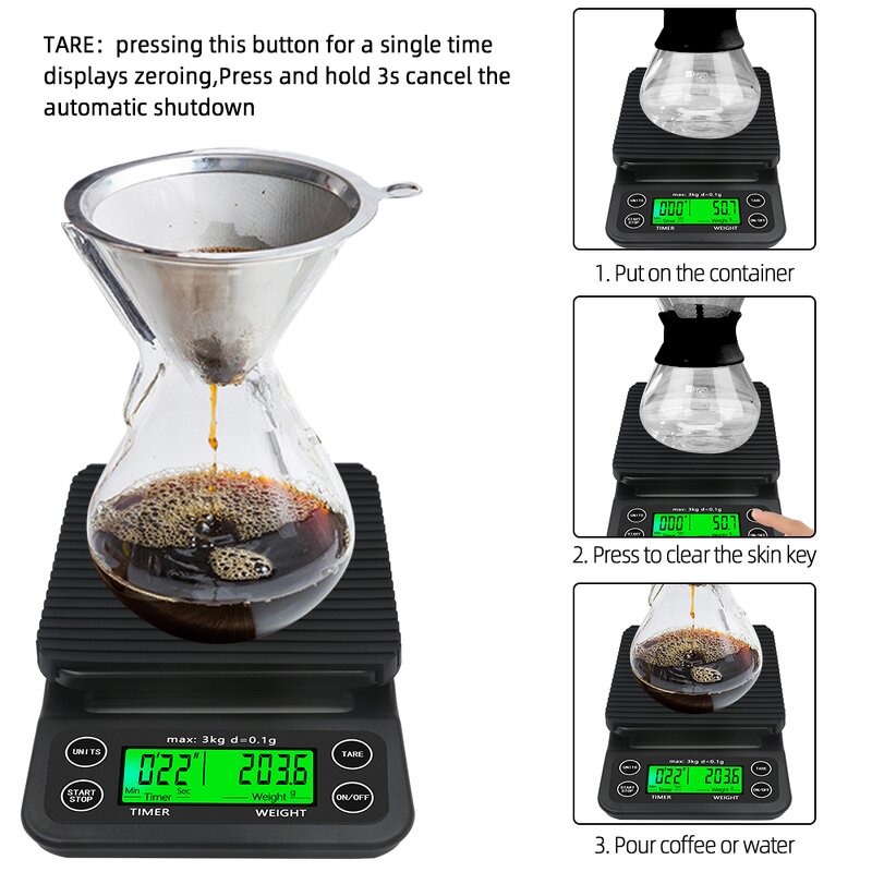 Coffee Scale Manufacturer - 3kg/0.1g Drip Timer Portable Electronic Digital Kitchen LCD Electronic Scales