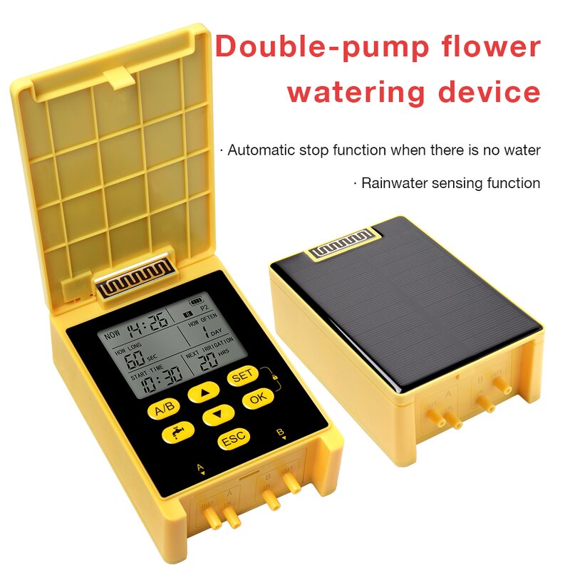 Solar Drip Irrigation Timer Manufacturer - Factory Wholesale Dual Pump Intelligent Plant Automatic Watering with Rainwater Sensor