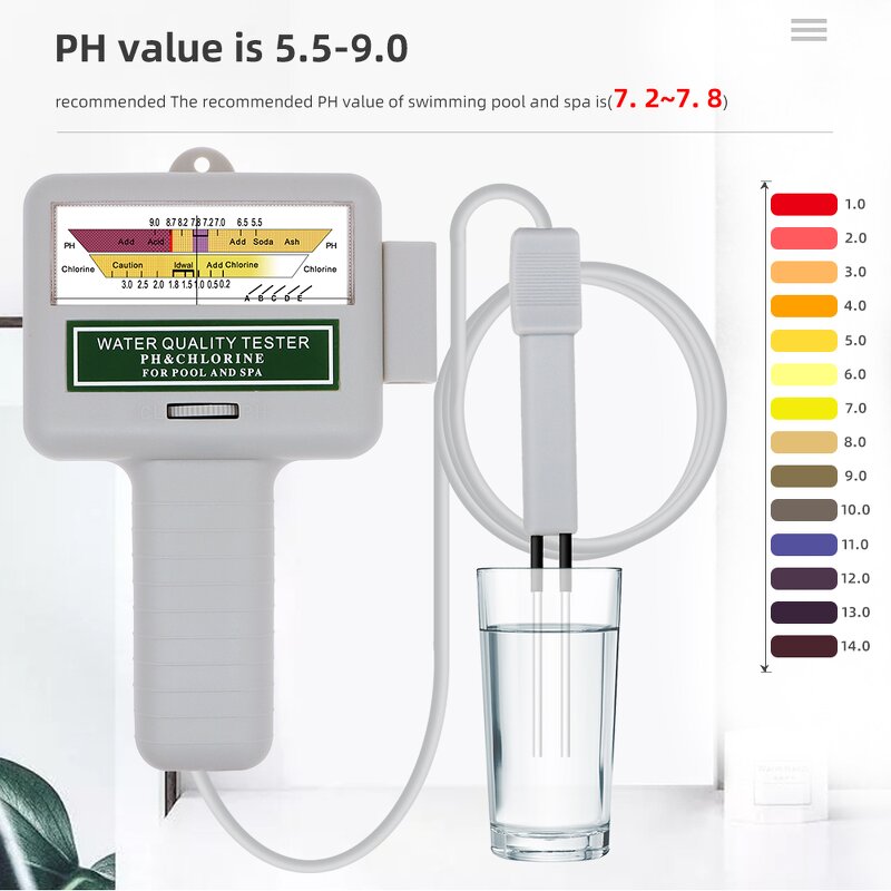 PH Meter Manufacturer - PC101 Portable Measure Water Quality Test PH CL2 Chlorine Level for Swimming Pool Spa Aquarium