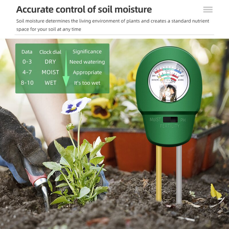Garden Planting Tool Manufacturer - 3-in-1 Metal Sensor Soil Moisture pH Fertility Analyzer Monitor
