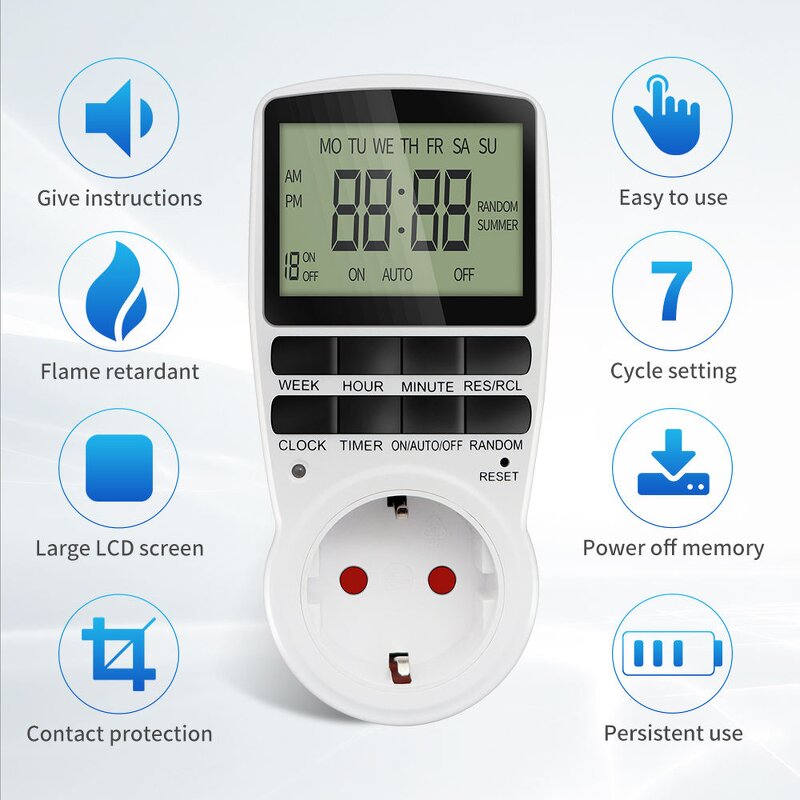 Digital Time Switch Manufacturer - EU AU UK US FR Socket Weekly Programmable 220V 16A with LCD Display Electronic Daily Switches