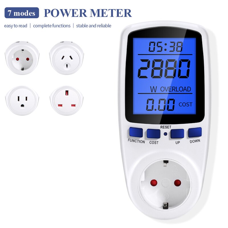 Power Meter Manufacturer - Electricity Monitoring Backlight Voltage Socket Type Watt Power Analyzer KWH EU US UK Wattmeter