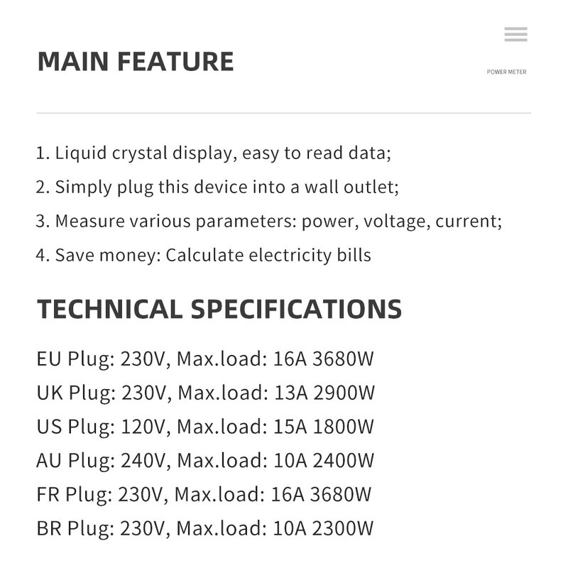 Power Meter Manufacturer - Display Power Consumption Meter Eu Data Logger Current