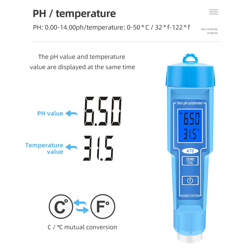 Skin Tester Manufacturer - PH-6118 Digital Automatic Calibration Backlight Display BNC Probe Pen Type Replaceable Probe & OEM