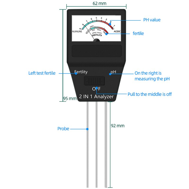 Soil PH Meter Manufacturer - 2 in 1 Professional Moisture Sensor with 3 Probes for Garden