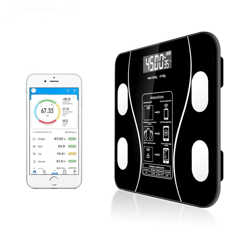 Body Composition Analyzer Manufacturer - BMI Blue Tooth-compatible LED Digital Smart Weighing Body Fat Scales with Smartphone APP