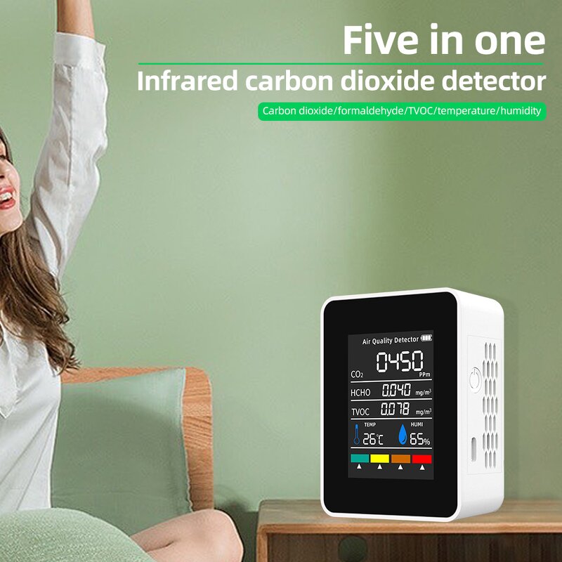 Gas Analyzer Manufacturer - Smart Home Gadgets 5 in 1 Formaldehyde Hcho Tvoc Tester Co2 Meter Air Quality Indoor Detector