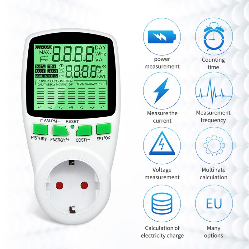 Power Consumption Meter Manufacturer - Energy Voltage Amps Electricity Usage Monitor 7 LCD Display Modes for Energy Saving Upgraded Backlight