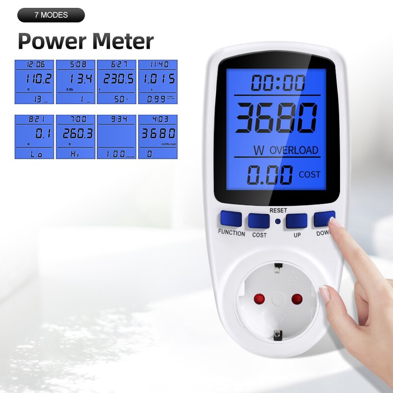 Power Meter Manufacturer - Electricity Monitoring Backlight Voltage Socket Type Watt Power Analyzer KWH EU US UK Wattmeter