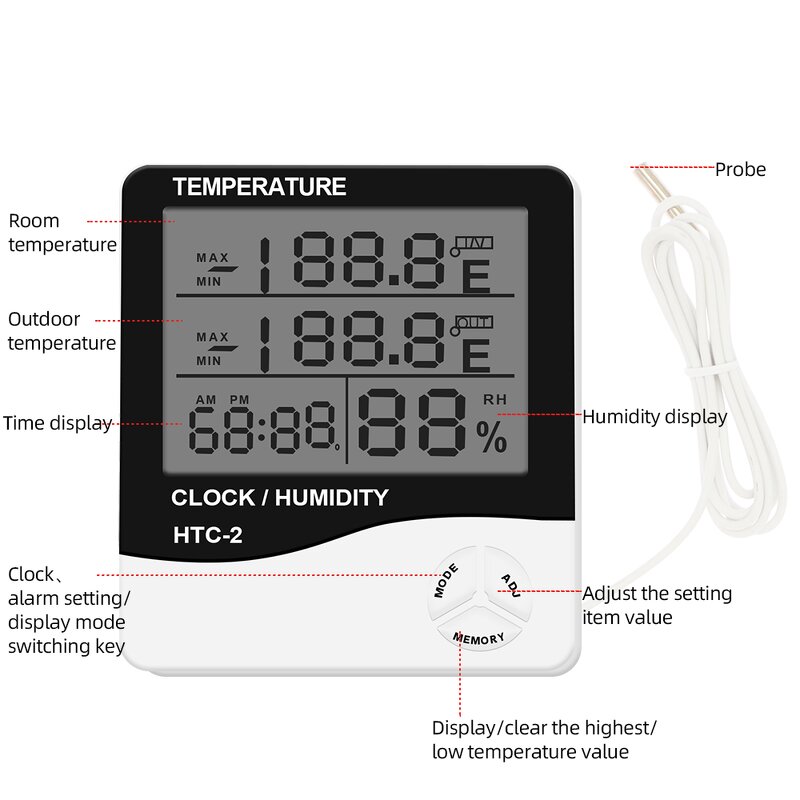 Hygrometer Thermometer Manufacturer - Digital LCD Display Clock with Temperature & Humidity Alarm Home Meter & OEM