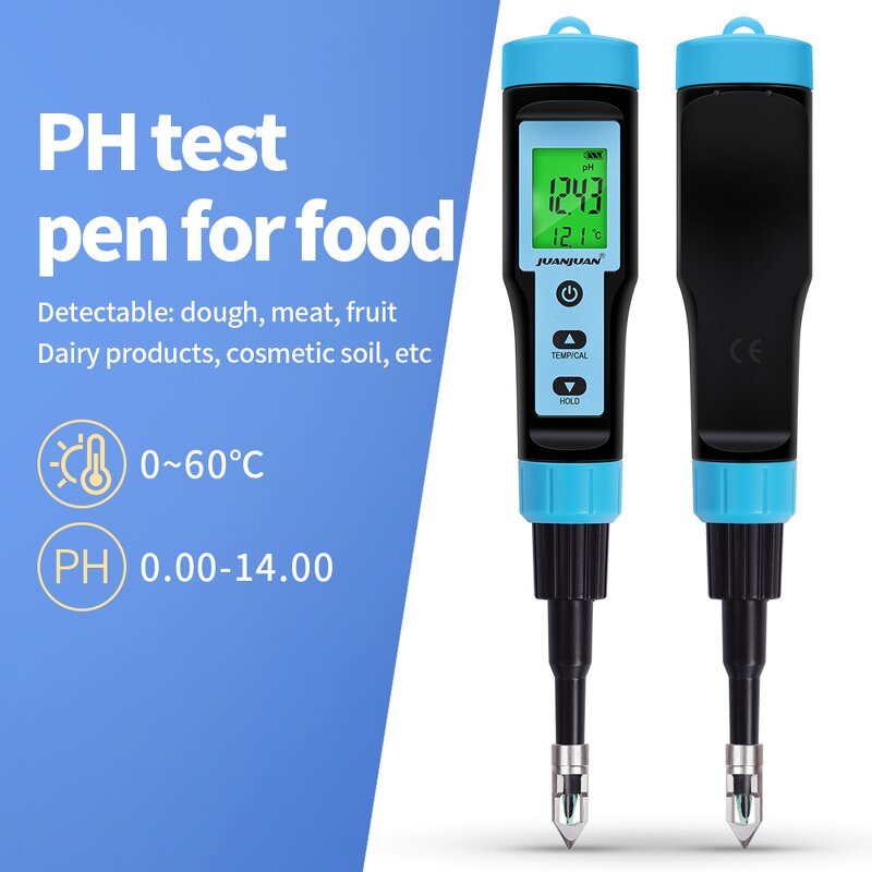 Food PH Test Pen Manufacturer - New Intelligent Backlight Display for Cheese Meat Fruit Dough Soil Detector With Stainless Steel Probe