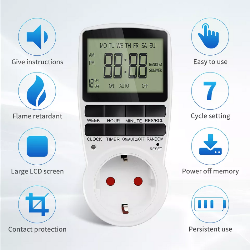 Digital Timer Switch Manufacturer - 12/24 Hour Programmable Electronic EU UK US AU FR Plug Outlet for Kitchen Appliances Time Control Socket