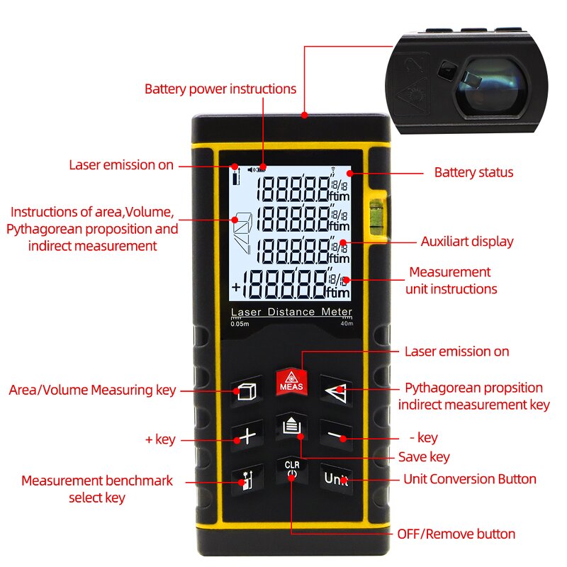 Laser Rangefinder Manufacturer - 40m Portable Handheld Digital LCD Display Distance/Area/Volume Ruler Laser 2xAAA Battery M/Ft/Inch