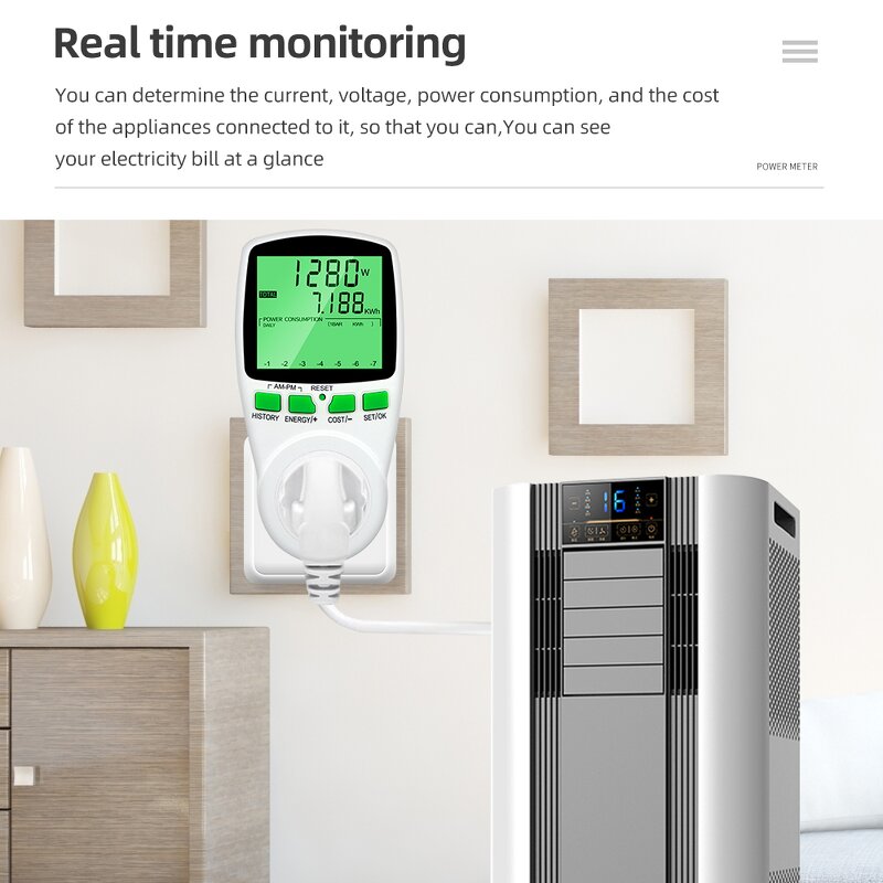 Power Consumption Meter Manufacturer - Energy Voltage Amps Electricity Usage Monitor 7 LCD Display Modes for Energy Saving Upgraded Backlight