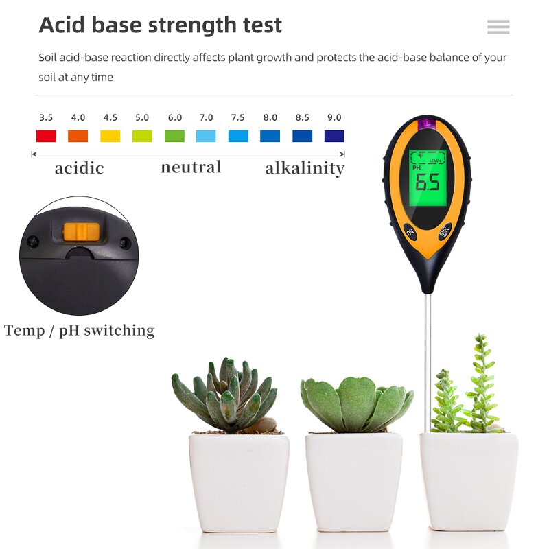 Soil PH Meter Manufacturer - Best Digital 4 in 1 Professional LCD Display Temperature Moisture Sunlight Garden Plants Tester