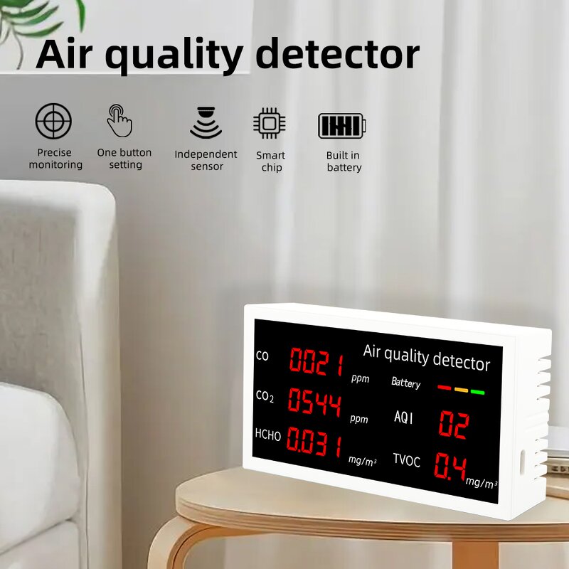 Air Quality Monitor Manufacturer - W17 LED Display 5-In-1 Multifunctional Air Pollution Detector for CO/CO2/HCHO/AQI/TVOC Outdoor Indoor