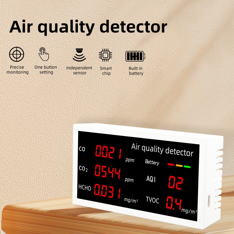 Air Quality Monitor Manufacturer - W17 LED Display 5-In-1 Multifunctional Air Pollution Detector for CO/CO2/HCHO/AQI/TVOC Outdoor Indoor