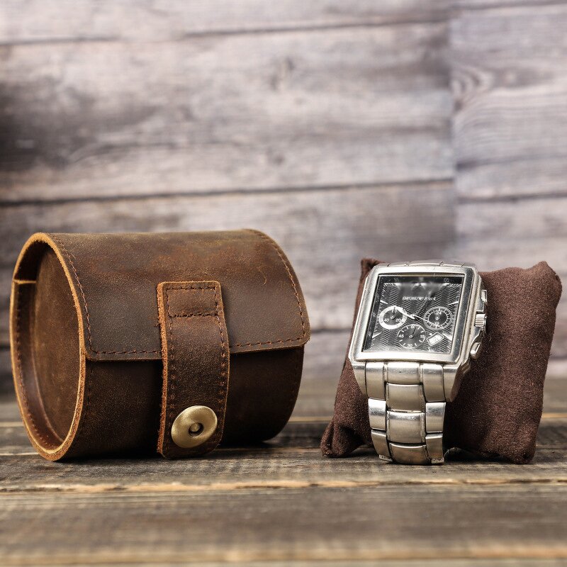 Watch Box Manufacturer - Crazy Horse Leather Single Travel Portable Handmade Genuine Leather & Custom Logo
