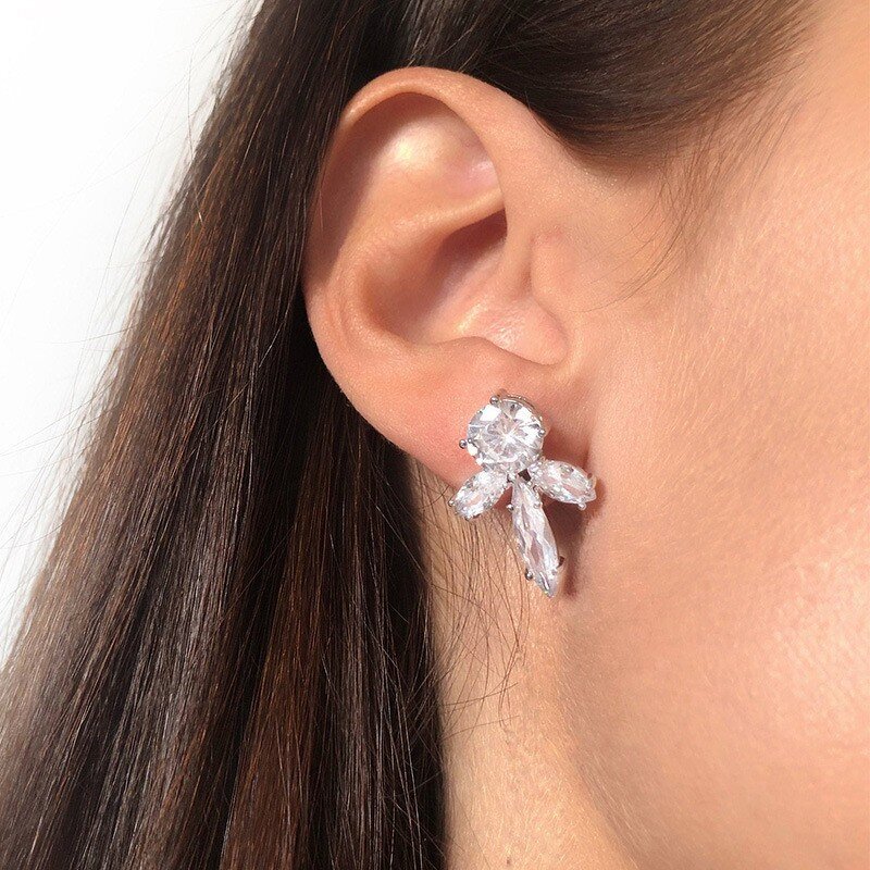 Fashion Earrings Manufacturer - Unique Diamond Flowers Stainless Steel Elegant Fine Earrings for Women