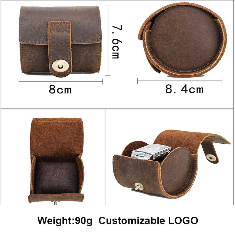 Watch Box Manufacturer - Crazy Horse Leather Single Travel Portable Handmade Genuine Leather & Custom Logo