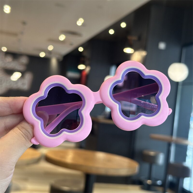 Children Sunglasses Manufacturer - Flower Round Thick Frame UV400 Blue/Yellow Sun Protection