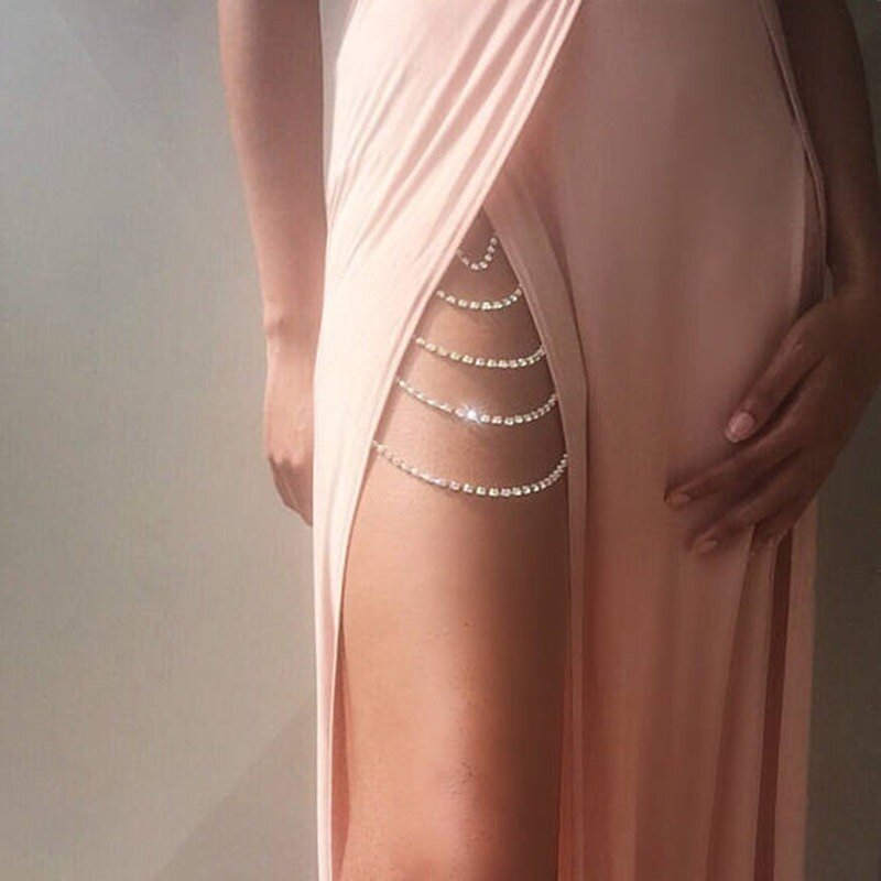 Body Chain for Women Manufacturer - Multilayer Rhinestone Leg Chain Sexy Stainless Steel for Evening Dress