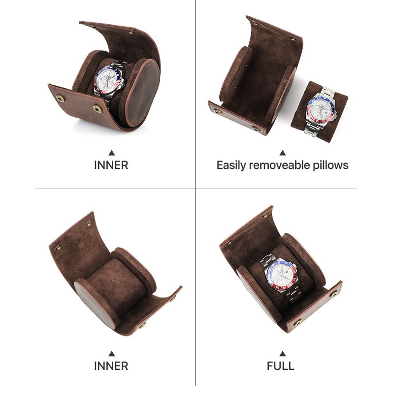 Watch Case Manufacturer - Crazy Horse Leather Detachable Travel Portable Storage Box & Custom LOGO