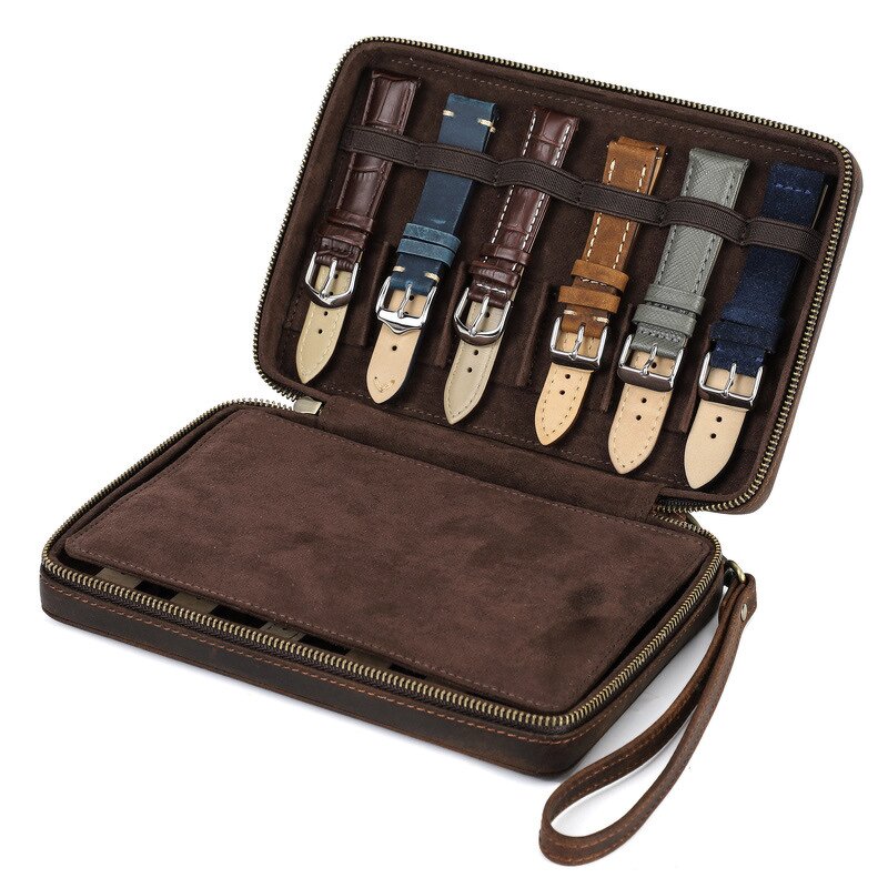 Watch Strap Box Manufacturer - Genuine Leather 12 Pieces Portable Crazy Horse Cowhide & Custom Logo