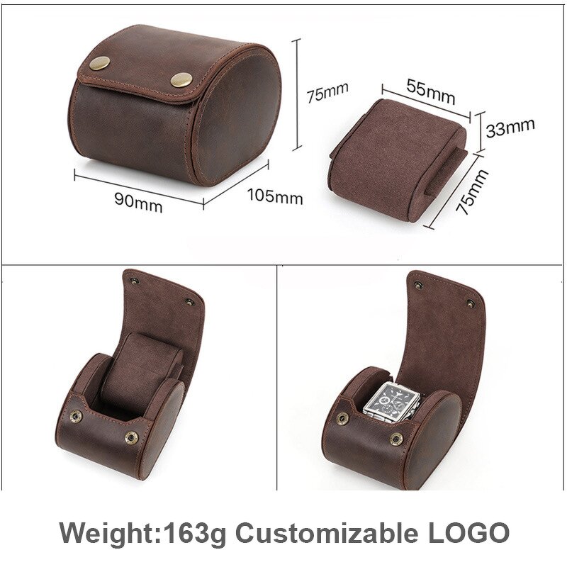Watch Case Manufacturer - Crazy Horse Leather Single Portable Anti-fall Storage & Custom LOGO