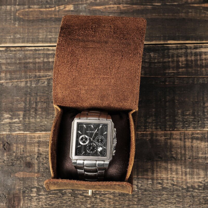 Watch Box Manufacturer - Crazy Horse Leather Single Travel Portable Handmade Genuine Leather & Custom Logo