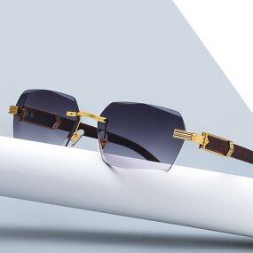 Sunglasses Manufacturer - Square Rimless Wooden Frame with Comfortable Wood Texture Glasses Leg
