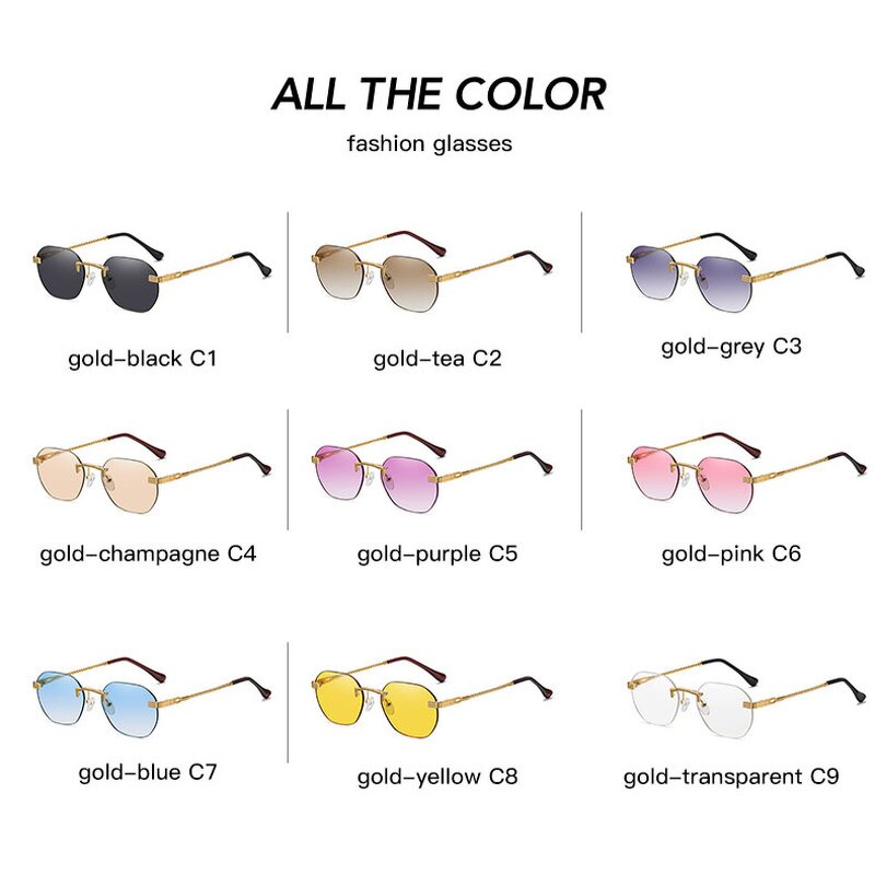 Sunglasses for Women Manufacturer - UV400 Lightweight Rimless Punk Metal Retro Europe & America