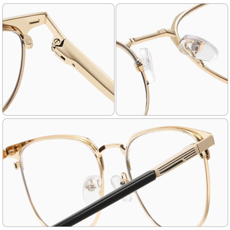 Eyeglasses Frames Manufacturer - Rivet Square Metal Artistic Eyebrow Frame Anti Blue Light