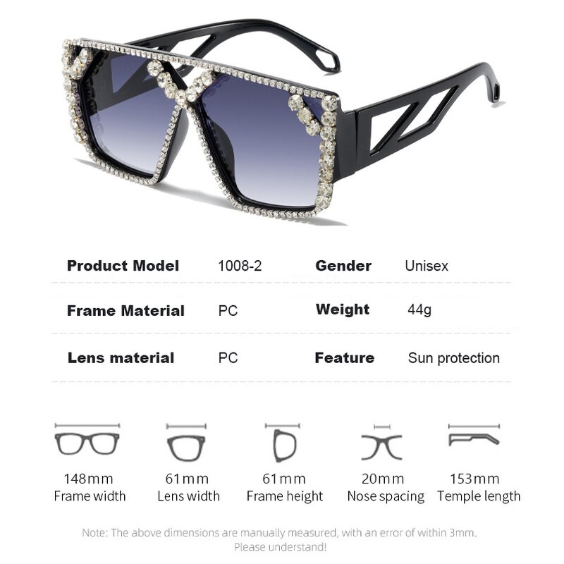 Sunglasses for Women Manufacturer - Oversized Square UV400 Hand Diamond Luxury for Beach Party