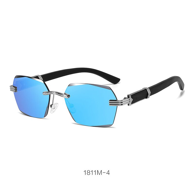 Sunglasses for Men Manufacturer - Rimless Metal Frame Wood Transparent/Yellow/Orange Polarized Lens