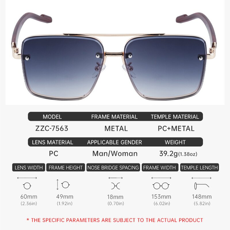 Sunglasses for Women Manufacturer - UV400 Wood Grain Double Beam Square Metal Frame for Business