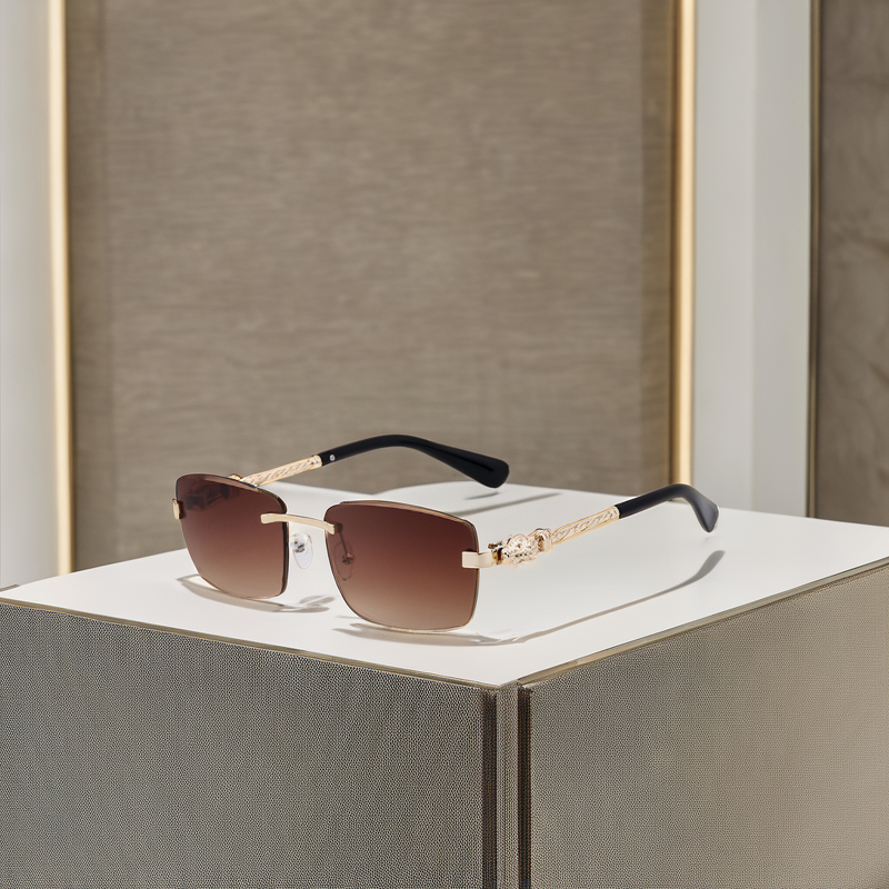 Sunglasses for Women Manufacturer - Leopard Head Decorate Rimless Square Metal UV400 for Business