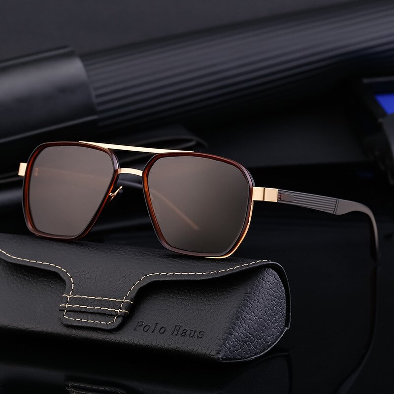 Polarized Sunglasses for Men Manufacturer - Unique Rectangle Double Beam Metal Frame for Outdoor Driving